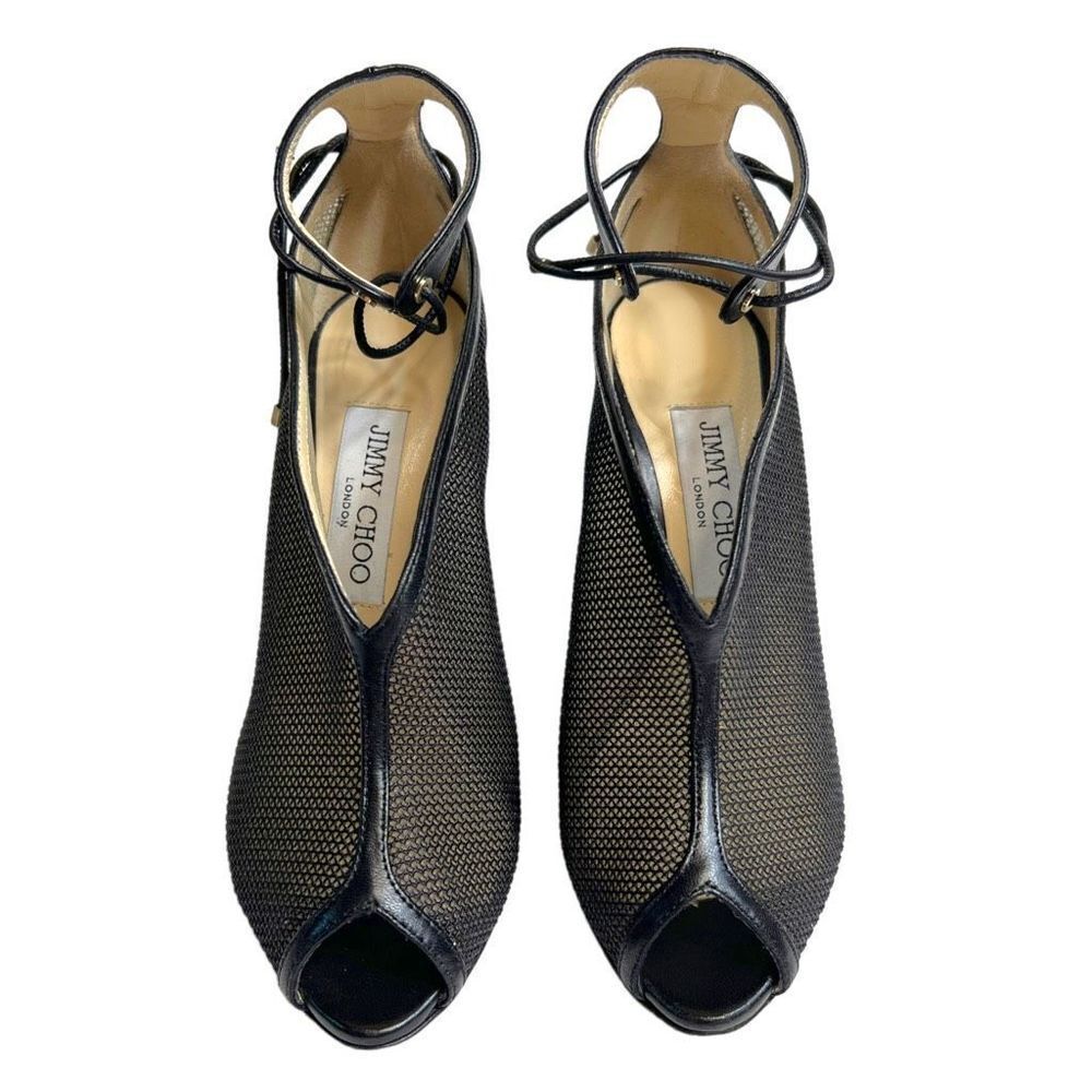 Jimmy Choo Sayra 100 Mesh Ankle Lace Up Tie Black Heels Booties Leather Size 36 - Picture 6 of 12